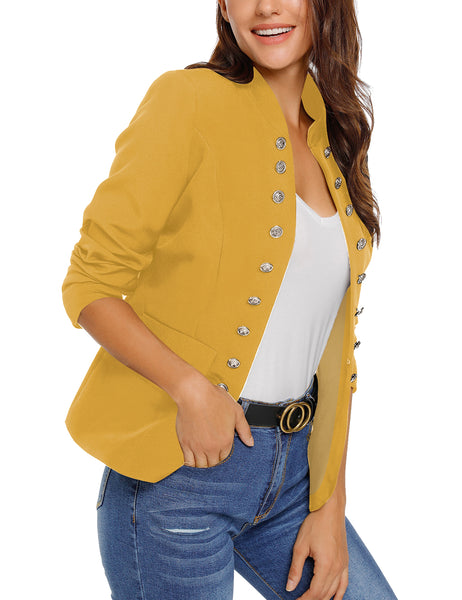 GRAPENT Women's Business Casual Buttons Pockets Open Front Blazer Suit Cardigan