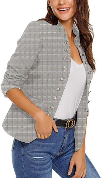 GRAPENT Women's Business Casual Buttons Pockets Open Front Blazer Suit Cardigan