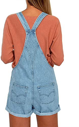 GRAPENT Women's Adjustable Strap Frayed Raw Hem Denim Bib Overalls Jeans Shorts
