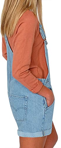 GRAPENT Women's Adjustable Strap Frayed Raw Hem Denim Bib Overalls Jeans Shorts