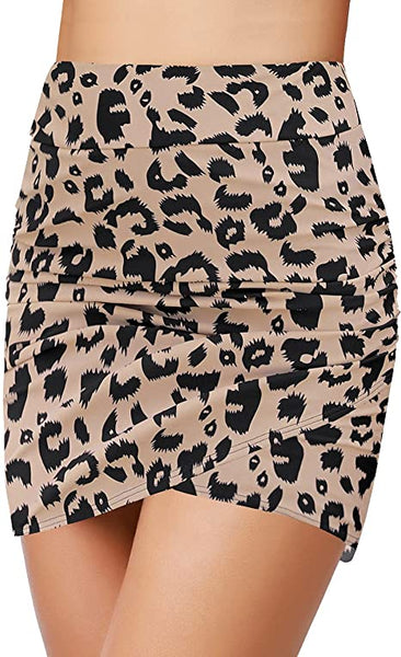 GRAPENT Women's High Waist Tulip Hem Shirring Swim Skirt Swimsuit Bikini Bottom