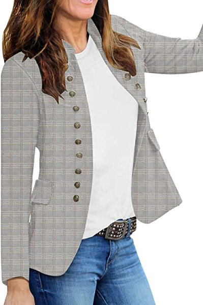 GRAPENT Women's Business Casual Buttons Pockets Open Front Blazer Suit Cardigan