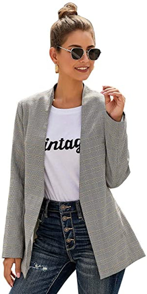 GRAPENT Women's Open Front Business Casual Pocket Work Office Blazer Jacket Suit