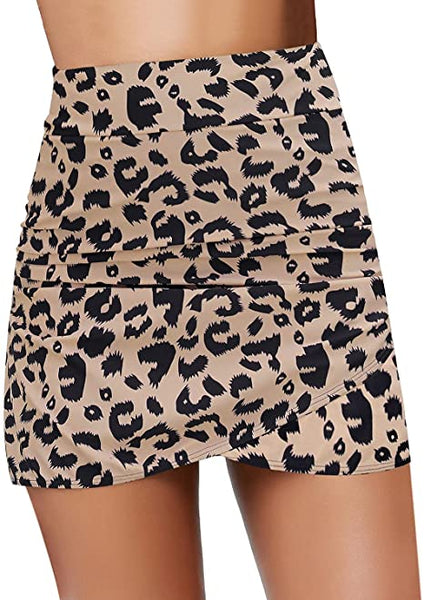 GRAPENT Women's High Waist Tulip Hem Shirring Swim Skirt Swimsuit Bikini Bottom