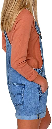 GRAPENT Women's Adjustable Strap Frayed Raw Hem Denim Bib Overalls Jeans Shorts