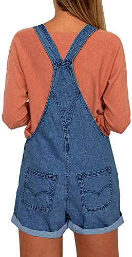 GRAPENT Women's Adjustable Strap Frayed Raw Hem Denim Bib Overalls Jeans Shorts
