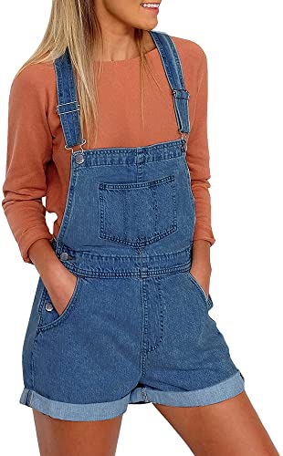 GRAPENT Women's Adjustable Strap Frayed Raw Hem Denim Bib Overalls Jeans Shorts