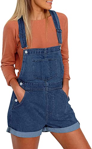 GRAPENT Women's Adjustable Strap Frayed Raw Hem Denim Bib Overalls Jeans Shorts