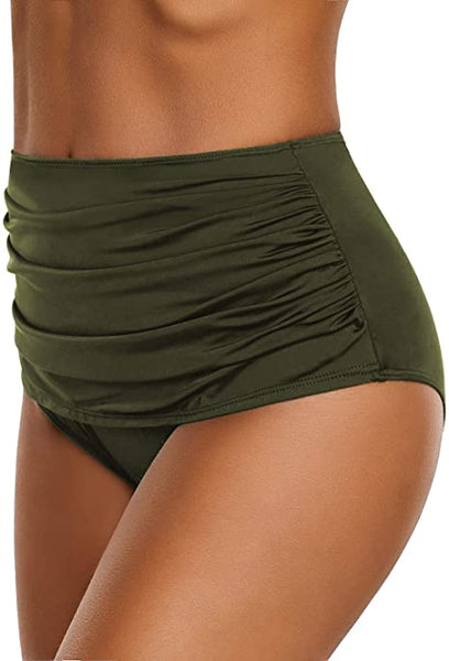 GRAPENT Women's High Waisted Swim Bottom Ruched Bikini Tankini Bottoms Tummy Control Swimsuit Briefs