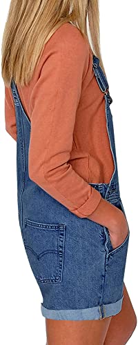 GRAPENT Women's Adjustable Strap Frayed Raw Hem Denim Bib Overalls Jeans Shorts