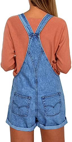 GRAPENT Women's Adjustable Strap Frayed Raw Hem Denim Bib Overalls Jeans Shorts