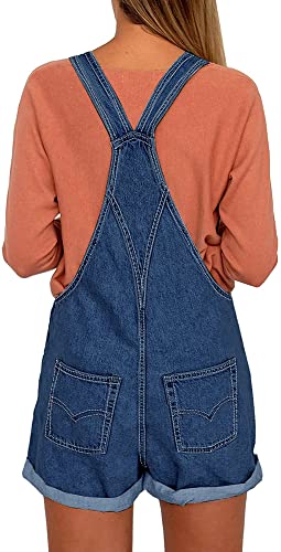 GRAPENT Women's Adjustable Strap Frayed Raw Hem Denim Bib Overalls Jeans Shorts