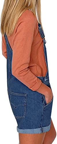 GRAPENT Women's Adjustable Strap Frayed Raw Hem Denim Bib Overalls Jeans Shorts