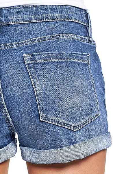 GRAPENT Women's High Waist Jean Short Casual Ripped Folded Hem Denim Jeans Shorts