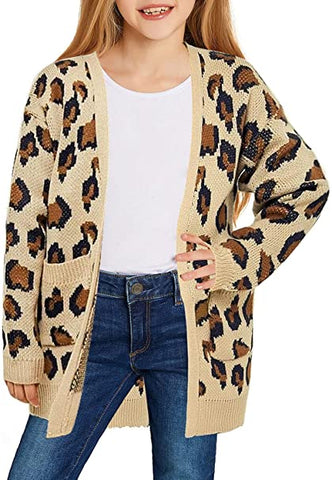 GRAPENT Girls Open Front Long Sleeve Cardigan Pocket Sweater Outwear 4-13 Years