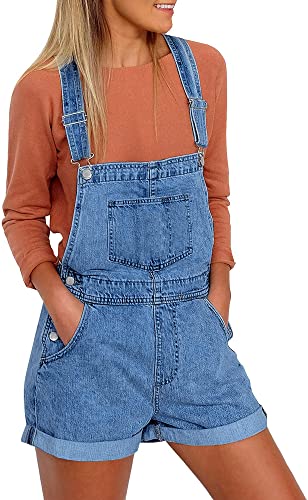 GRAPENT Women's Adjustable Strap Frayed Raw Hem Denim Bib Overalls Jeans Shorts