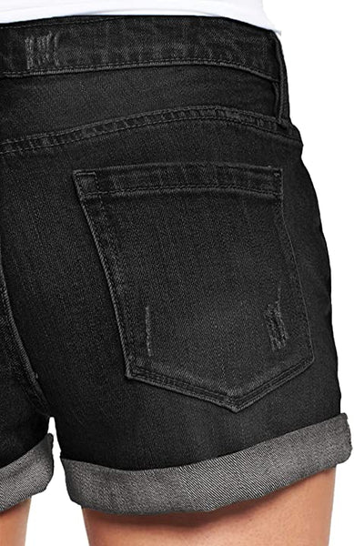 GRAPENT Women's High Waist Jean Short Casual Ripped Folded Hem Denim Jeans Shorts