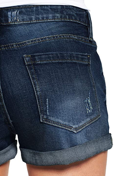 GRAPENT Women's High Waist Jean Short Casual Ripped Folded Hem Denim Jeans Shorts