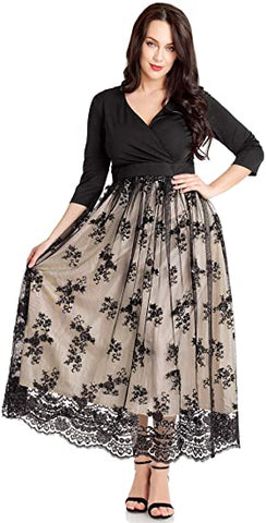 GRAPENT Women's Plus Size Sequin 3/4 Sleeves Evening Gown Party Long Maxi Dress