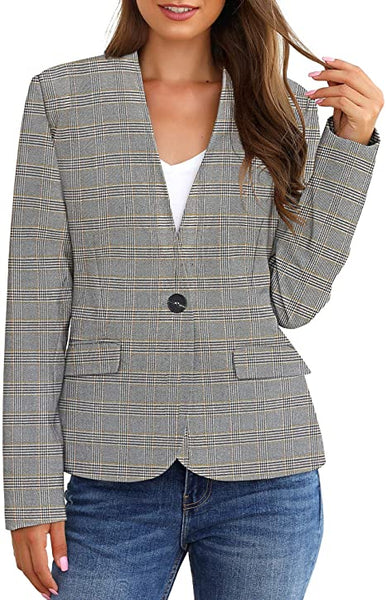 GRAPENT Women's Business Casual Pocket Work Office Blazer Back Slit Jacket Suit