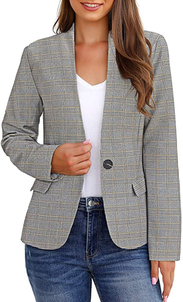 GRAPENT Women's Business Casual Pocket Work Office Blazer Back Slit Jacket Suit