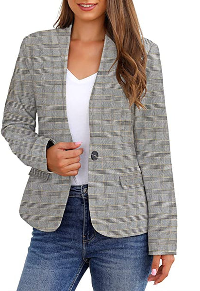 GRAPENT Women's Business Casual Pocket Work Office Blazer Back Slit Jacket Suit