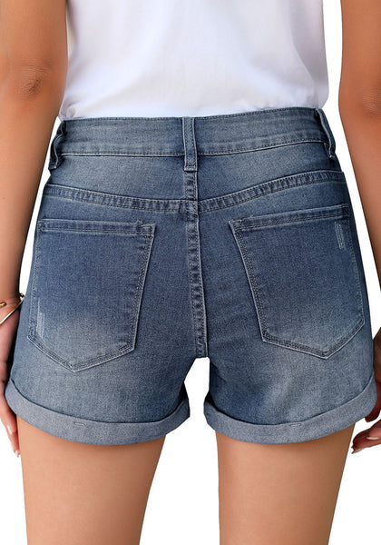 GRAPENT Women's High Waist Jean Short Casual Ripped Folded Hem Denim Jeans Shorts