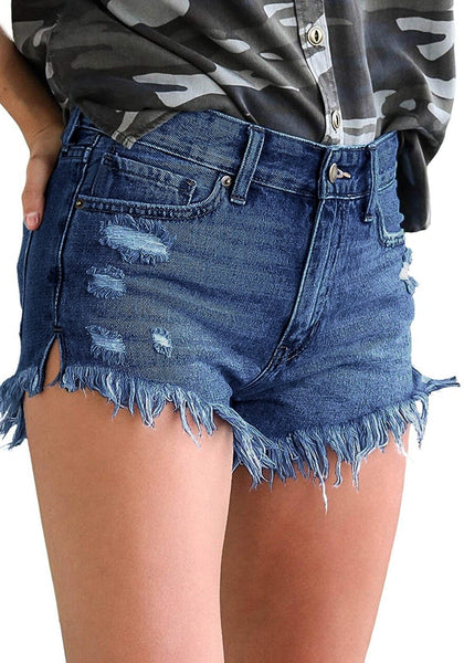 GRAPENT Women's High Waist Jean Short Casual Ripped Folded Hem Denim Jeans Shorts