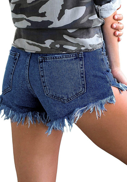 GRAPENT Women's High Waist Jean Short Casual Ripped Folded Hem Denim Jeans Shorts