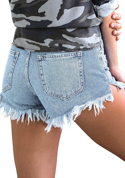 GRAPENT Women's High Waist Jean Short Casual Ripped Folded Hem Denim Jeans Shorts