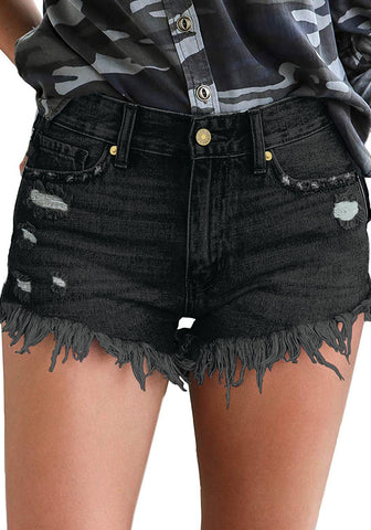 GRAPENT Women's High Waist Jean Short Casual Ripped Folded Hem Denim Jeans Shorts