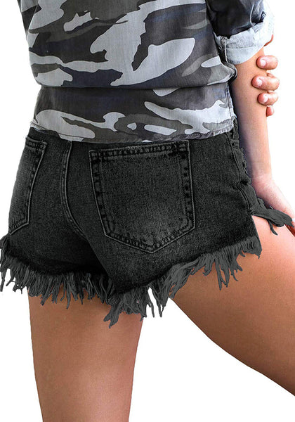 GRAPENT Women's High Waist Jean Short Casual Ripped Folded Hem Denim Jeans Shorts