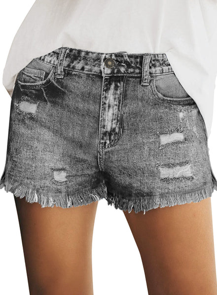 GRAPENT Women's High Waist Jean Short Casual Ripped Folded Hem Denim Jeans Shorts