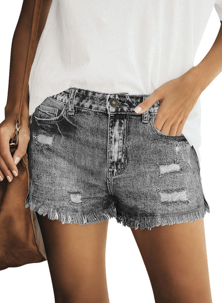GRAPENT Women's High Waist Jean Short Casual Ripped Folded Hem Denim Jeans Shorts