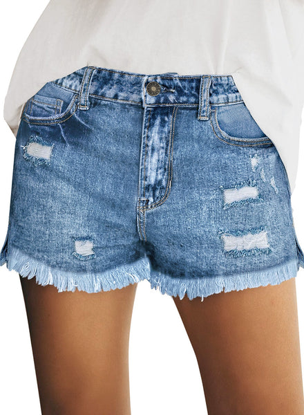 GRAPENT Women's High Waist Jean Short Casual Ripped Folded Hem Denim Jeans Shorts