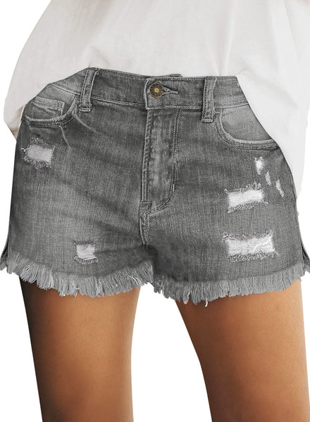 GRAPENT Women's High Waist Jean Short Casual Ripped Folded Hem Denim Jeans Shorts