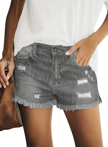 GRAPENT Women's High Waist Jean Short Casual Ripped Folded Hem Denim Jeans Shorts