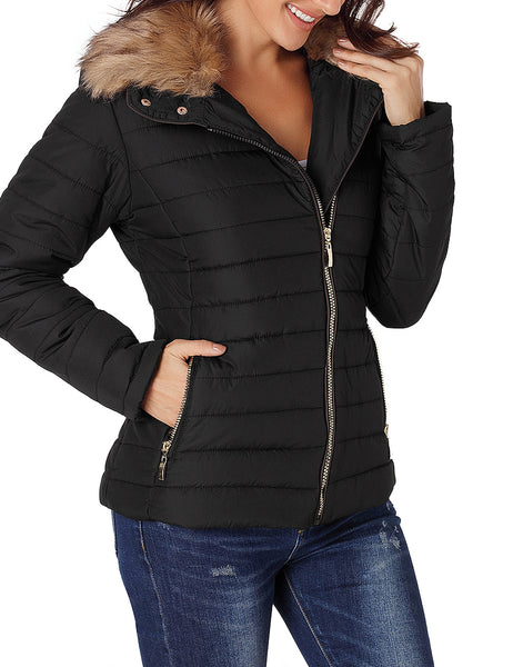 GRAPENT Women's Casual Winter Zip Up Pocket Quilted Jacket Puffer Coat Outerwear