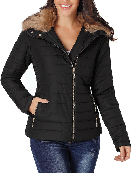 GRAPENT Women's Casual Winter Zip Up Pocket Quilted Jacket Puffer Coat Outerwear