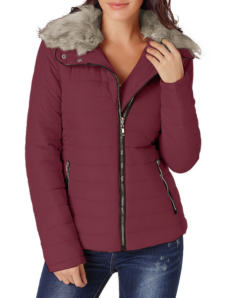GRAPENT Women's Casual Winter Zip Up Pocket Quilted Jacket Puffer Coat Outerwear