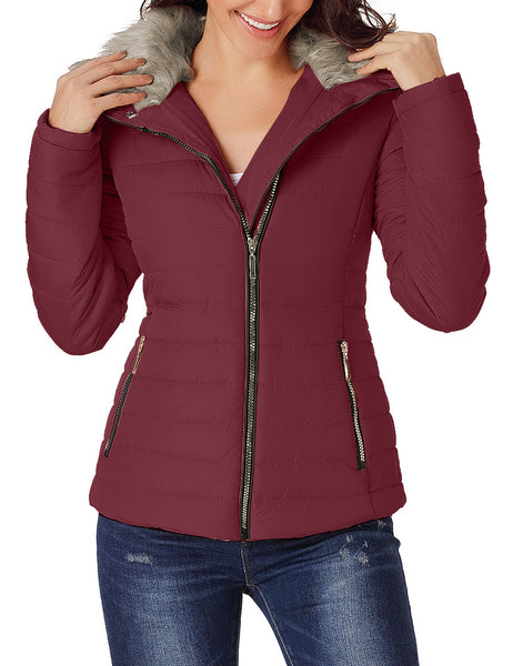 GRAPENT Women's Casual Winter Zip Up Pocket Quilted Jacket Puffer Coat Outerwear