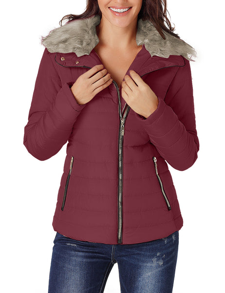 GRAPENT Women's Casual Winter Zip Up Pocket Quilted Jacket Puffer Coat Outerwear