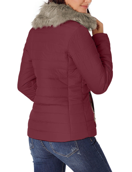 GRAPENT Women's Casual Winter Zip Up Pocket Quilted Jacket Puffer Coat Outerwear
