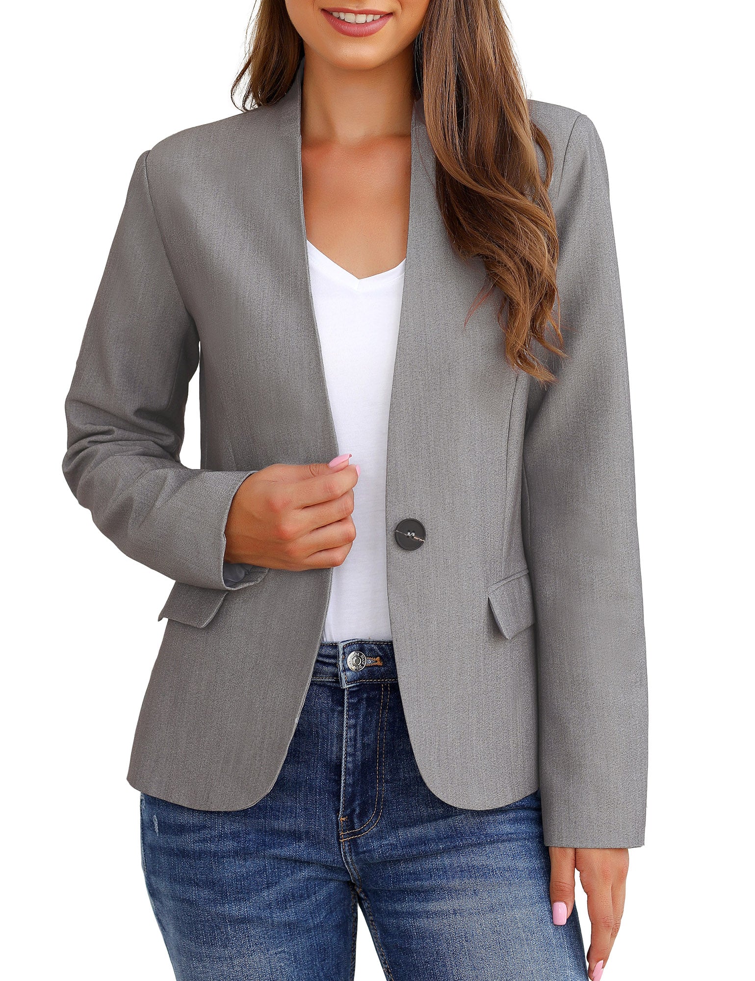 GRAPENT Women's Business Casual Pocket Work Office Blazer Back