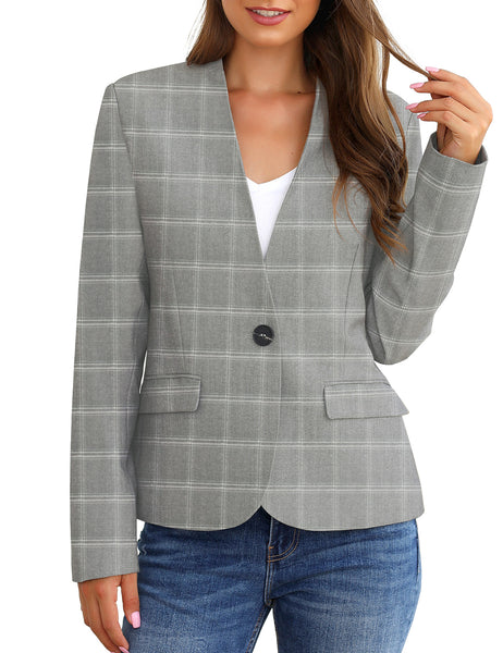 GRAPENT Women's Business Casual Pocket Work Office Blazer Back Slit Jacket Suit