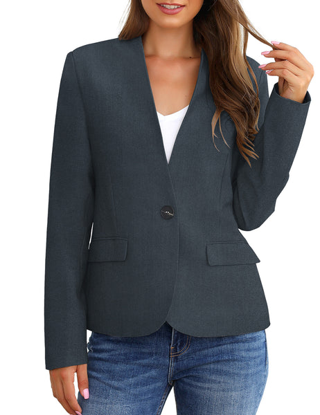 GRAPENT Women's Business Casual Pocket Work Office Blazer Back Slit Jacket Suit