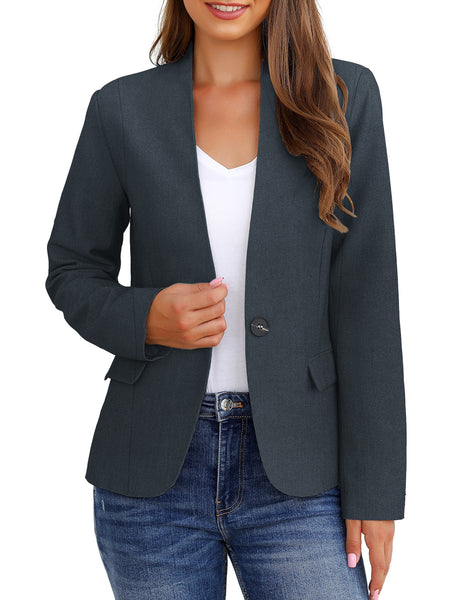 GRAPENT Women's Business Casual Pocket Work Office Blazer Back Slit Jacket Suit