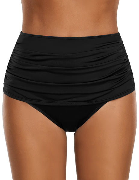 GRAPENT Women's High Waisted Swim Bottom Ruched Bikini Tankini Bottoms Tummy Control Swimsuit Briefs