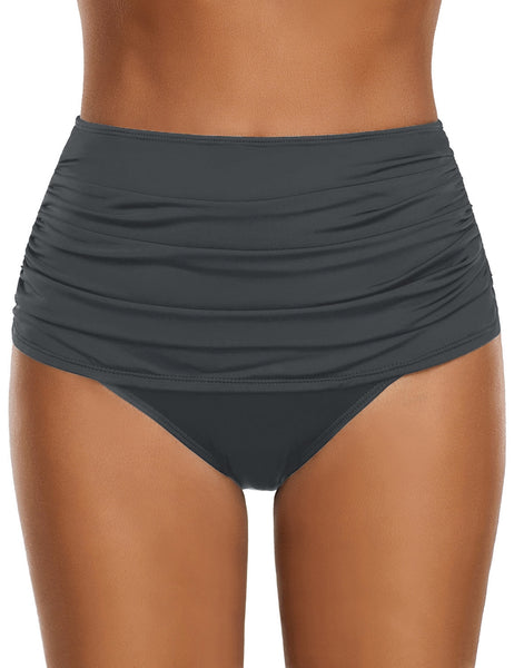 GRAPENT Women's High Waisted Swim Bottom Ruched Bikini Tankini Bottoms Tummy Control Swimsuit Briefs