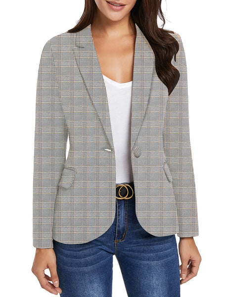 GRAPENT Women's Business Casual Pocket Work Office Blazer Back Slit Jacket Suit